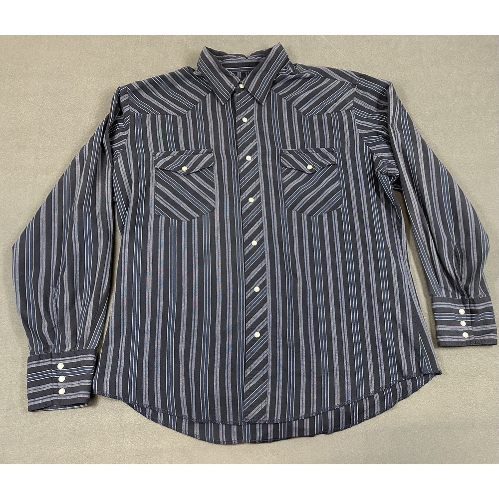 Wrangler Pearl Snap Western Shirt Mens Fits Size Large Long Sleeve